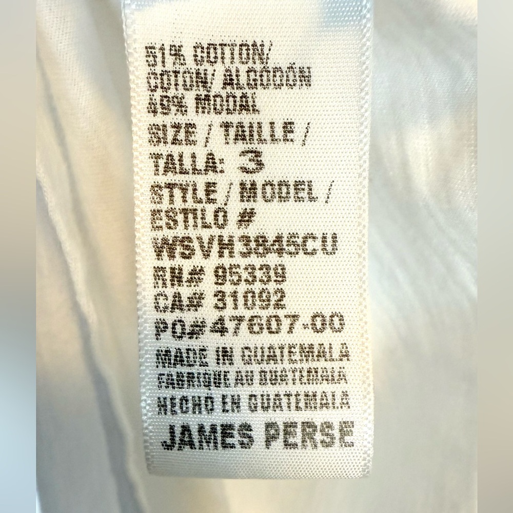 James Perse Classic White Cotton Blend Slub Tee T-Shirt NWT - Picture 8 of 10